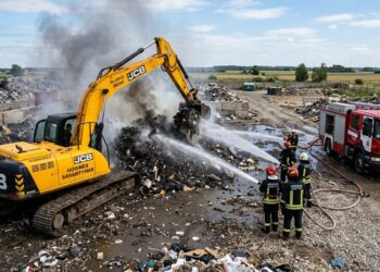 Gaisras Uosinės kaime: sąvartyne užsiliepsnojo 6 metrų aukščio atliekų krūva