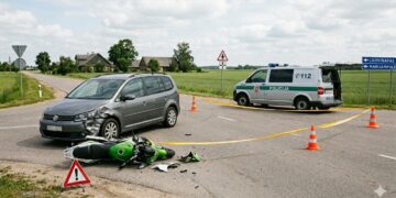 Po susidūrimo su „VW Touran“ motociklininkas pristatytas į ligoninę