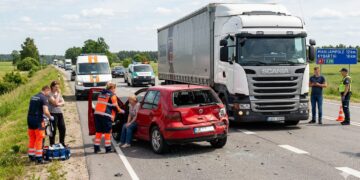 Nelaimė kelyje Kaliningradas–Marijampolė: po sunkvežimio smūgio į „VW Golf“ galą – sužeista moteris