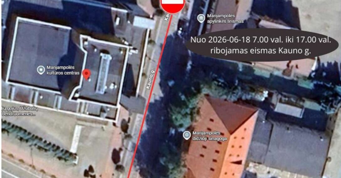 Birželio 18 d. Marijampolėje – eismo ribojimai Kauno gatvėje