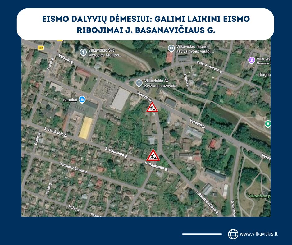 Svarbi informacija: Vilkaviškio J. Basanavičiaus gatvėje bus ribojamas eismas