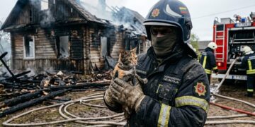 Per gaisrą mediniame name ugniagesiai išgelbėjo katiną